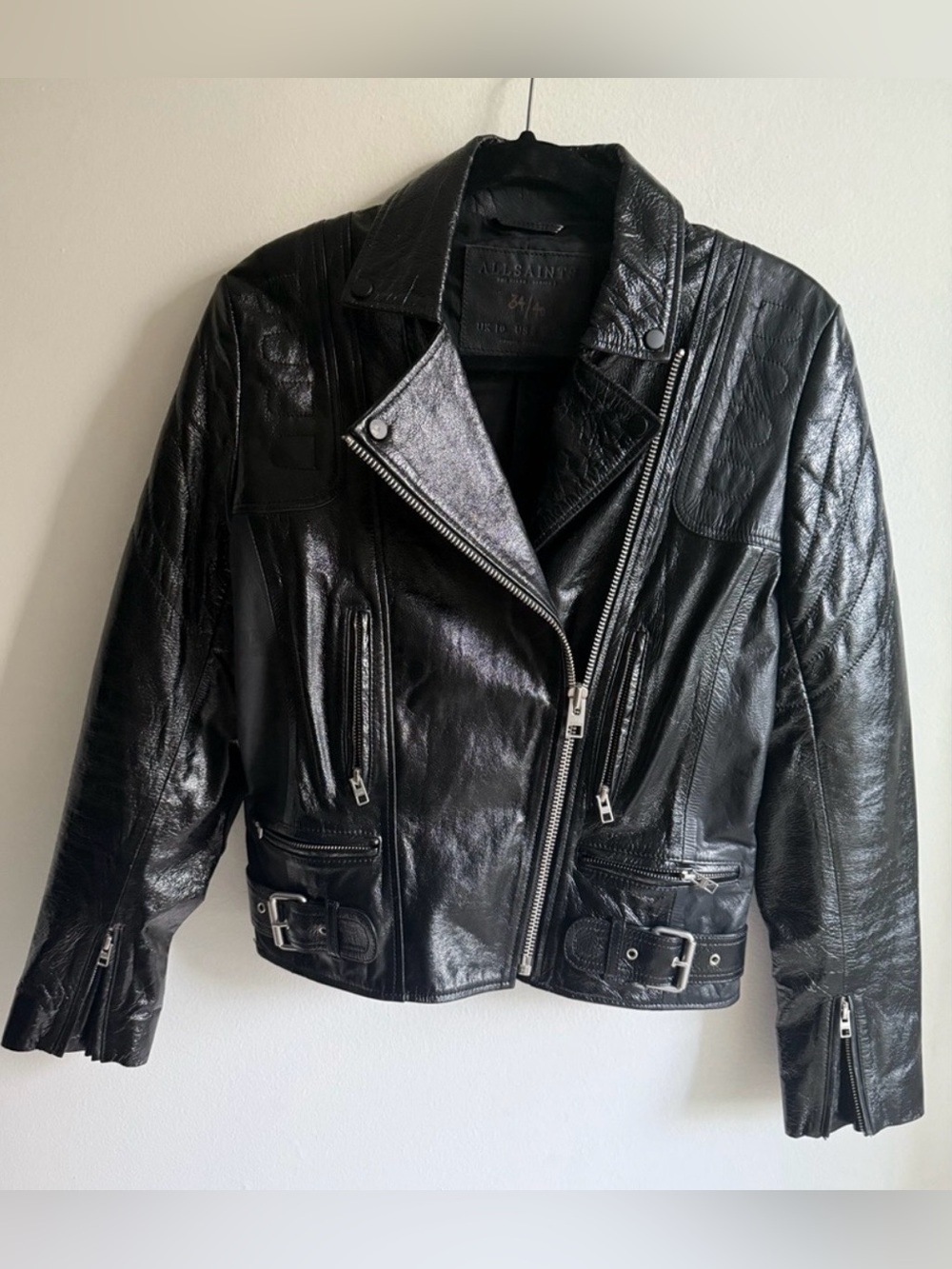 All Saints Black Quilted Leather Moto Jacket
